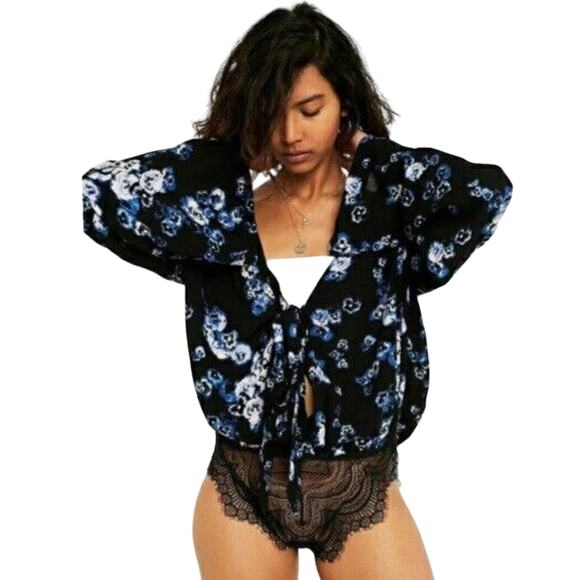 Free People Tops - Free People Black Floral Lace Bodysuit Top M Romantic Dark Fairy Boho Whimsy NEW